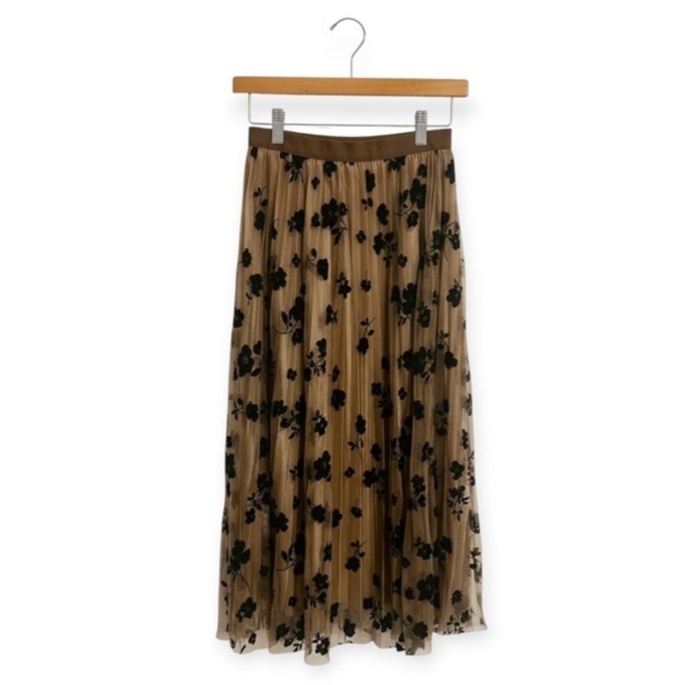 New Mix Pleated Midi Tulle Skirt Brown Medium Womens - Picture 2 of 7